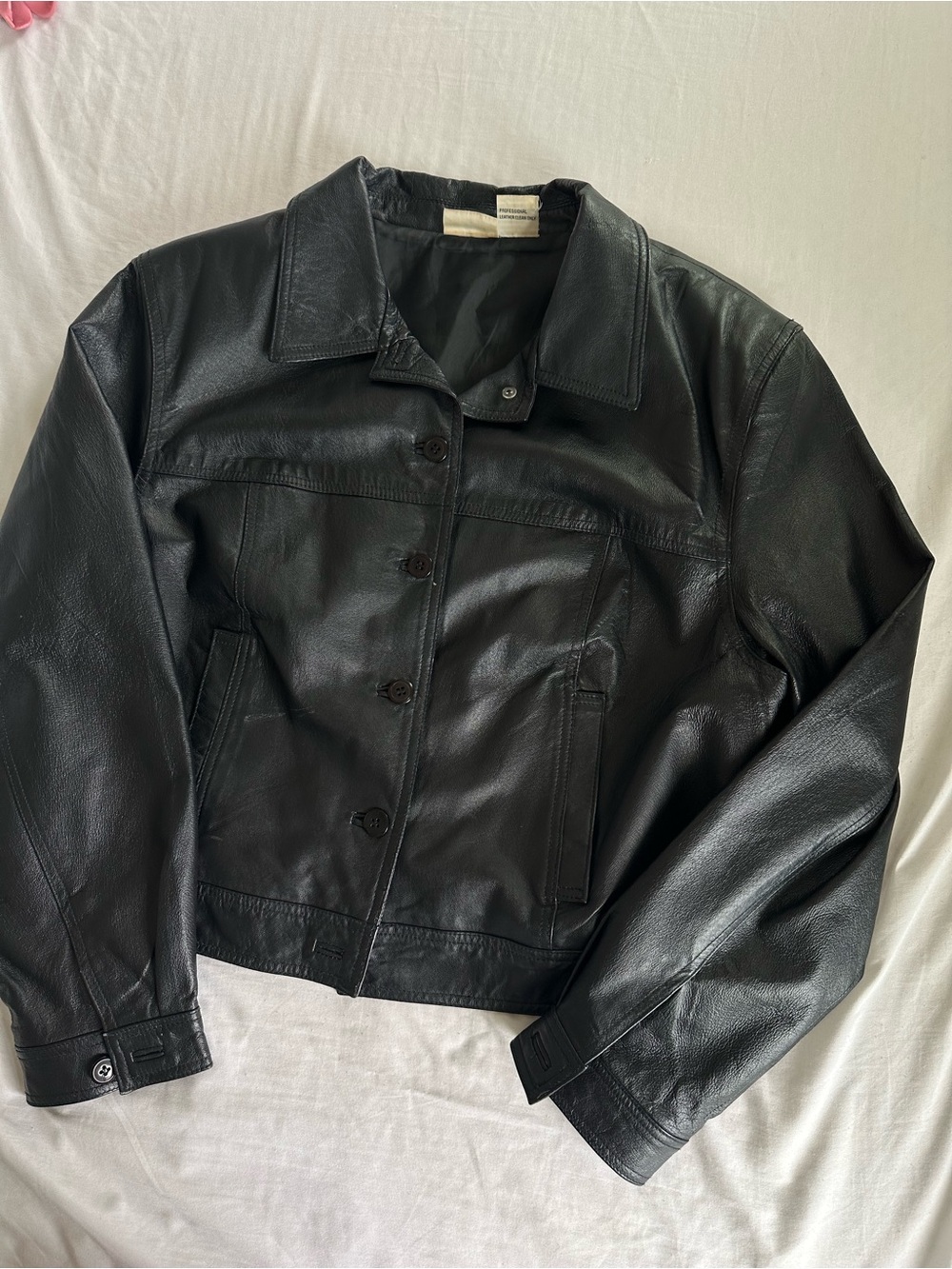 Vintage 100% Leather Newport News Black Women's Button Front Jacket - Picture 2 of 12